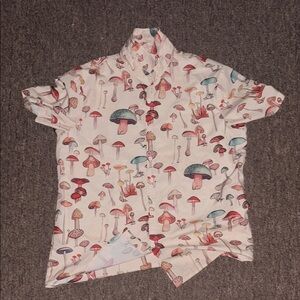 SHEIN Red and Blue Casual Button Down Shirt with Nature-Inspired Design